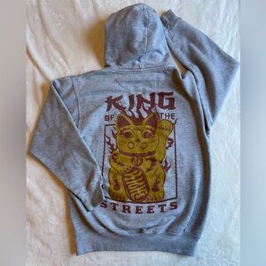 Polarize Grey Graphic Hoodie King of the Streets Lucky Cat Maneki Neko Small